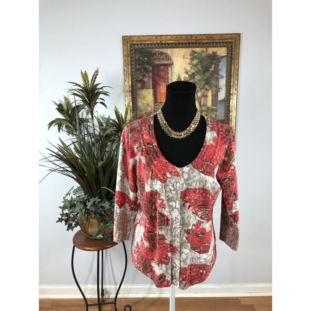 Cato Women Large Scoop Neck Knit Sweater Long Sleeve Floral Design Barbiecore